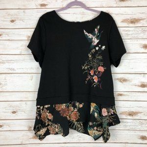 Anthropologie W5 Embroidered Floral Crane Shirt